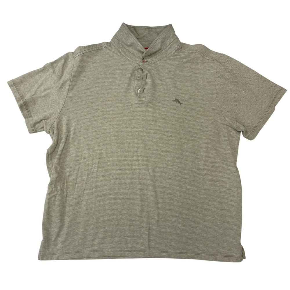 Tommy Bahama Mens XL Sage Green Micro Stripe Short Sleeve Polo Shirt Marlin Logo
